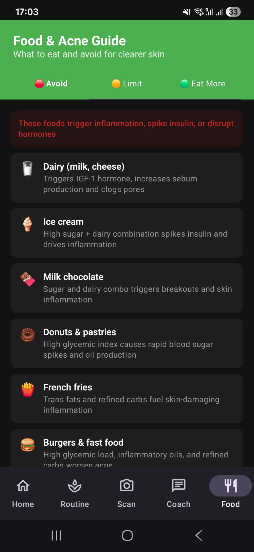 AcneTrack Food & Acne Guide screenshot