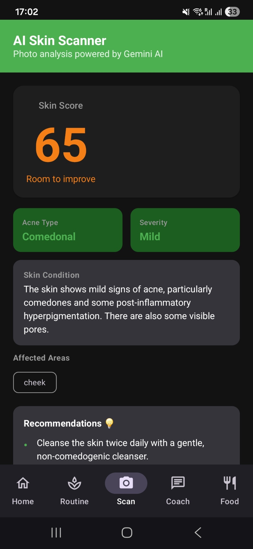 AcneTrack AI Skin Scanner screenshot